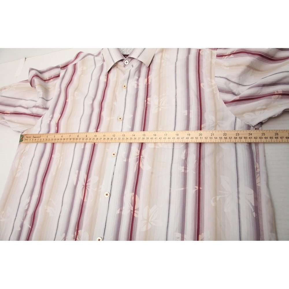 Tommy Bahama Shirt Mens XL Beige Pink Striped Floral Cotton Silk Long Sleeve - Picture 6 of 10
